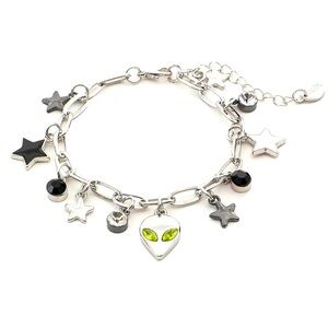 Silver Star Charm Bracelet with Alien Pendant